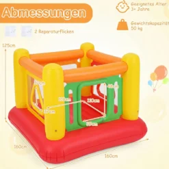 Aufblasbare Hüpfburg 3 in 1 Spielburg Bällebad & Laufstall Trampoline mit 4 Türen 160 x 160 x 125 cm Rot