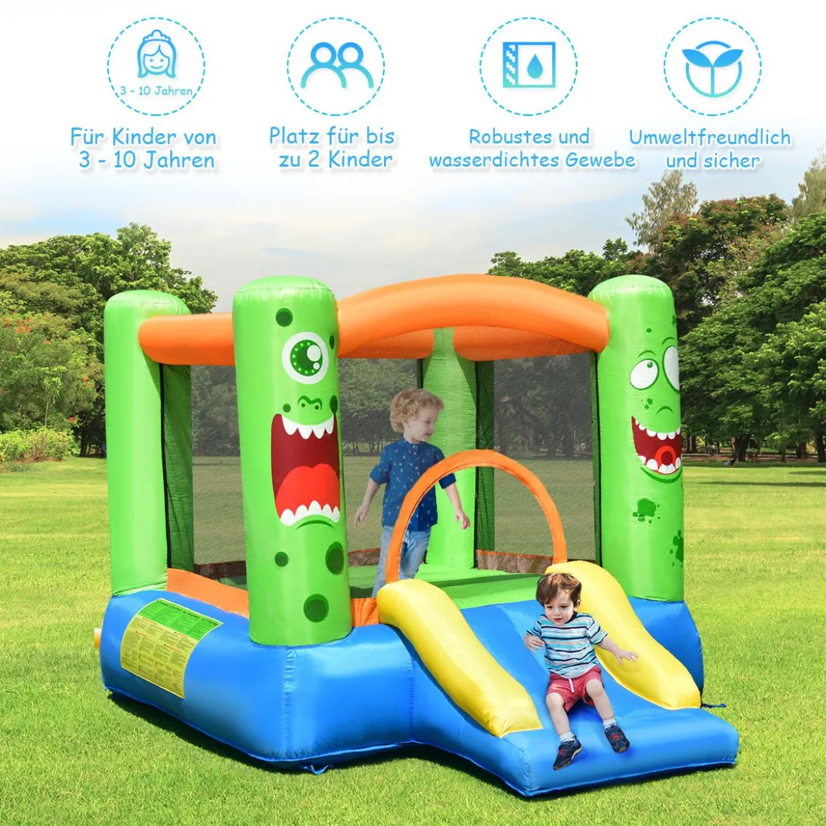 Aufblasbare Hüpfburg Kinderspielhaus mit Rutsche Springburg Trampolin Spielburg 270 x 203 x 173 cm Bunt