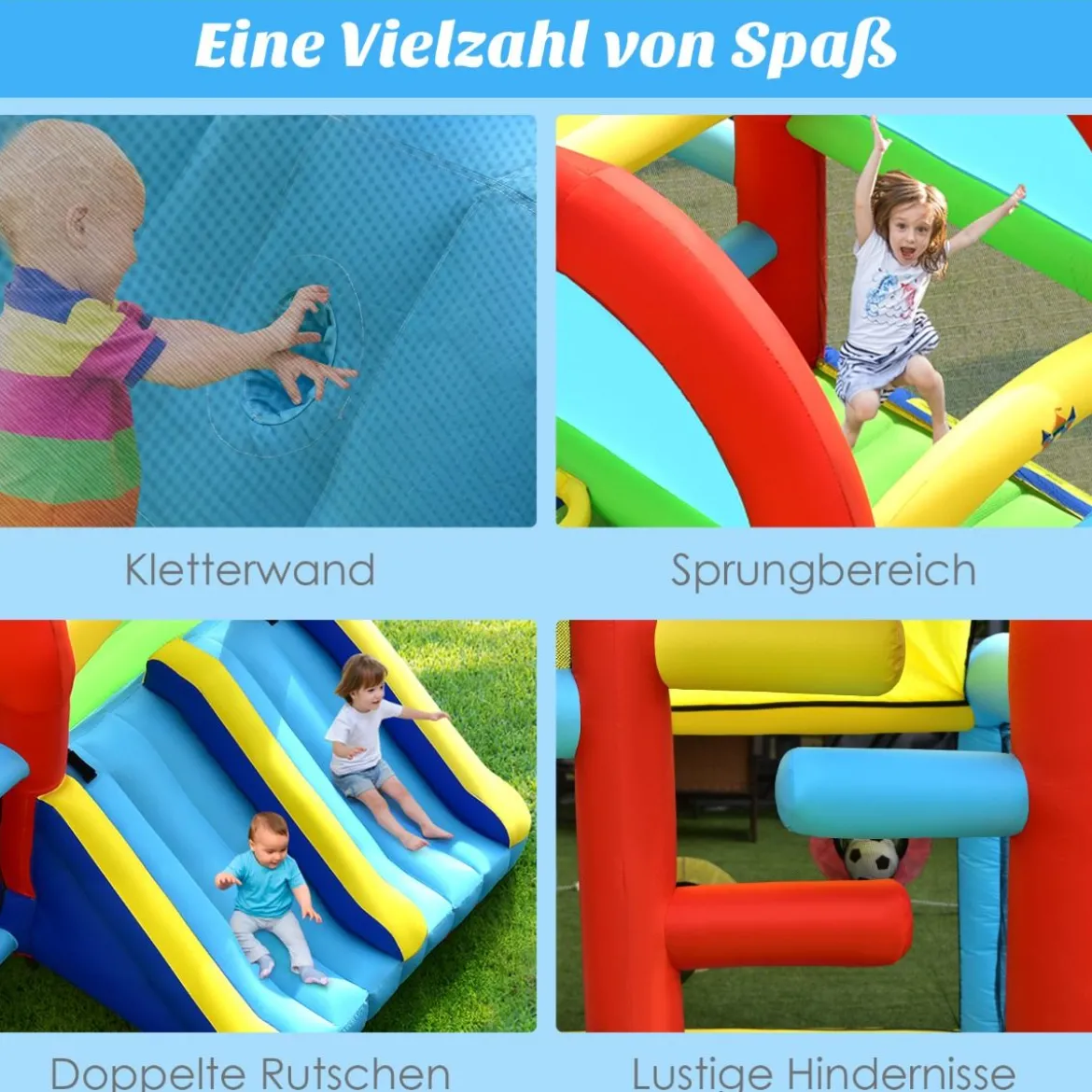 Aufblasbare Hüpfburg mit Gebläse Hüpfburg mit Doppelrutschen für den Garten Bunt