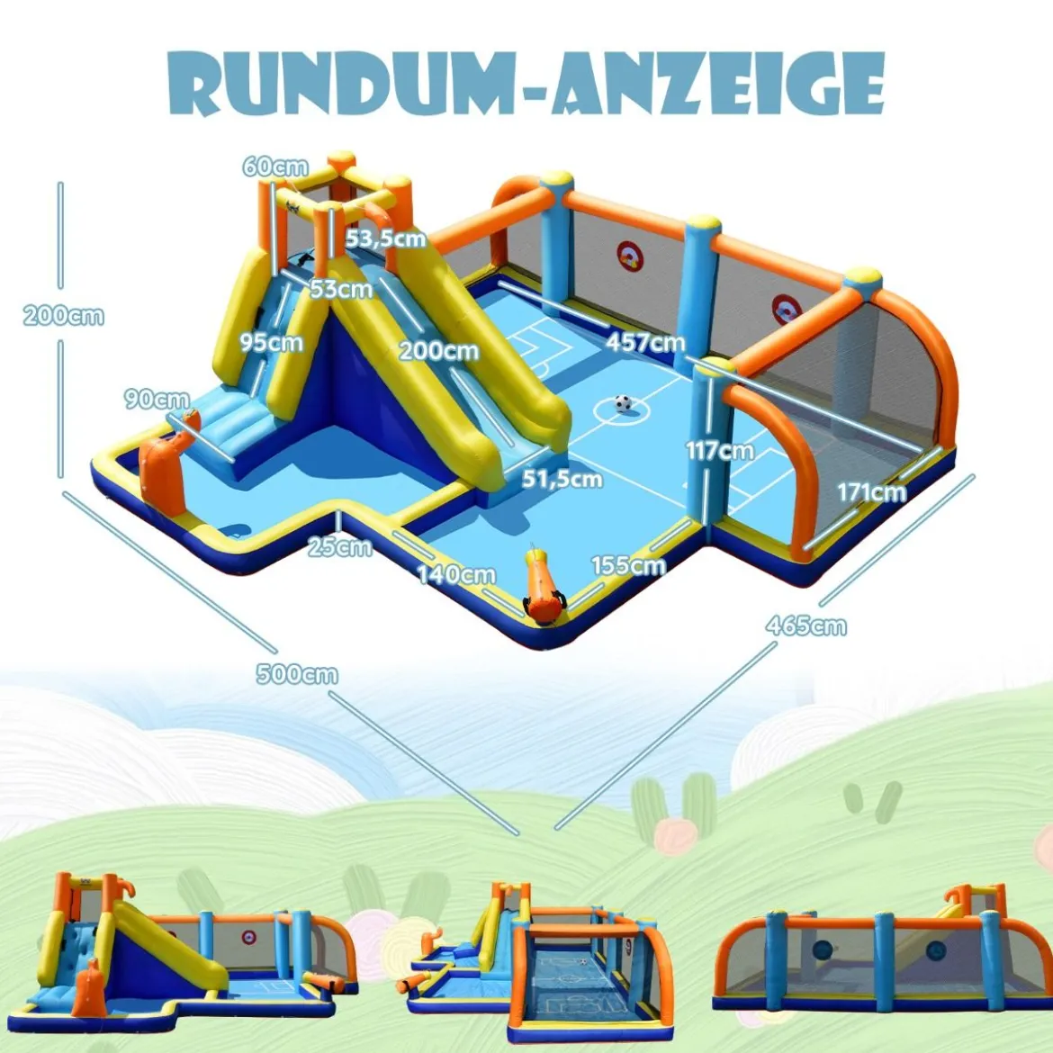 Aufblasbare Hüpfburg mit Gebläse Riesige Aufblasbare Wasserrutsche im Fußball Design Bunt