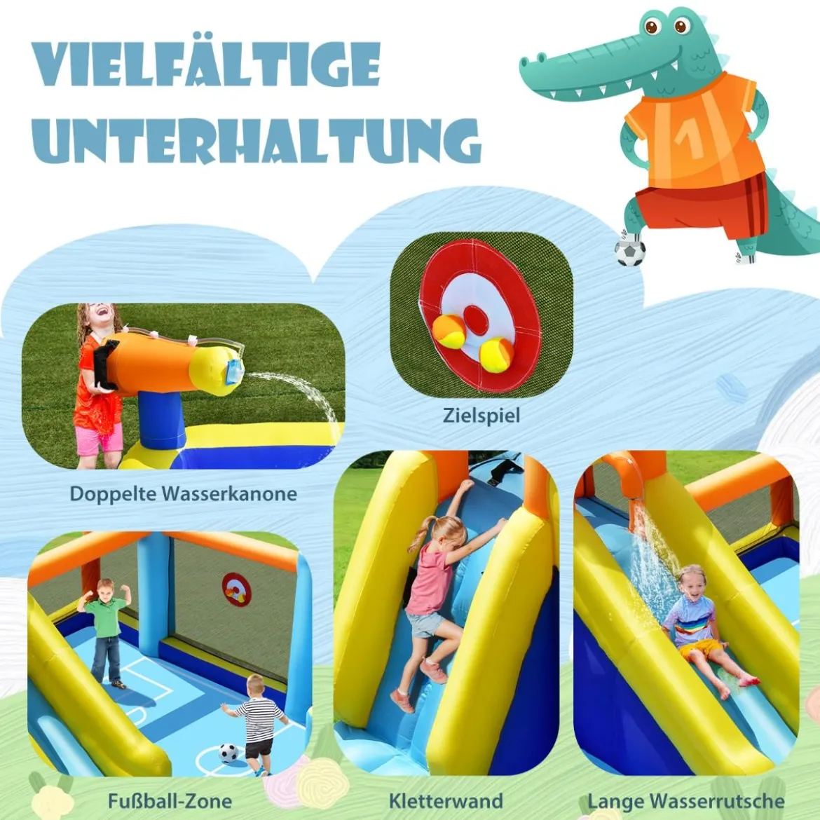 Aufblasbare Hüpfburg mit Gebläse Riesige Aufblasbare Wasserrutsche im Fußball Design Bunt