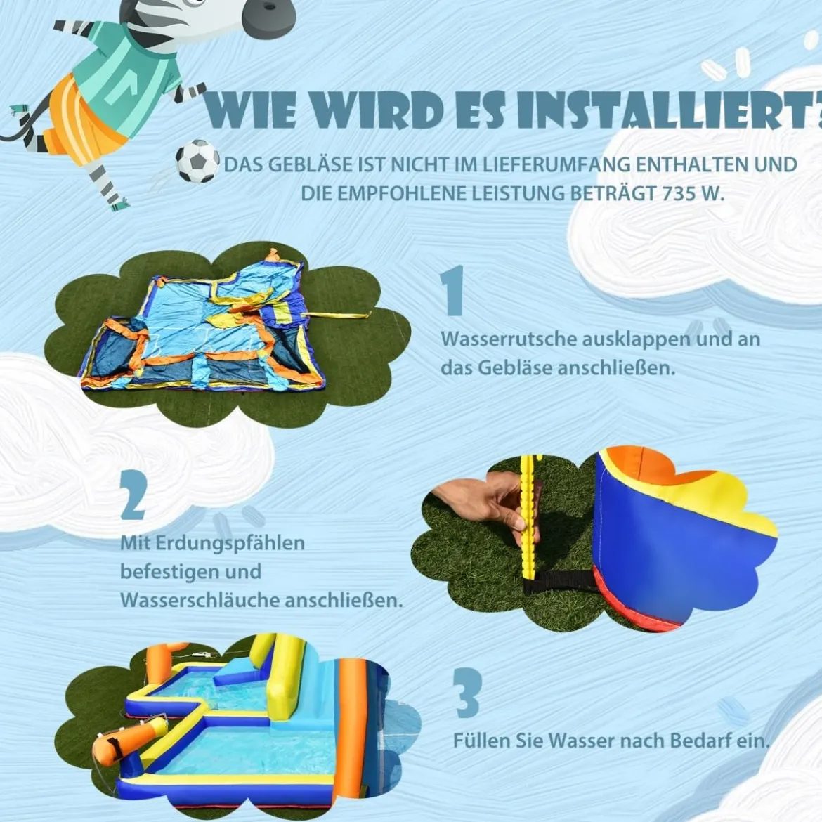 Aufblasbare Hüpfburg mit Gebläse Riesige Aufblasbare Wasserrutsche im Fußball Design Bunt