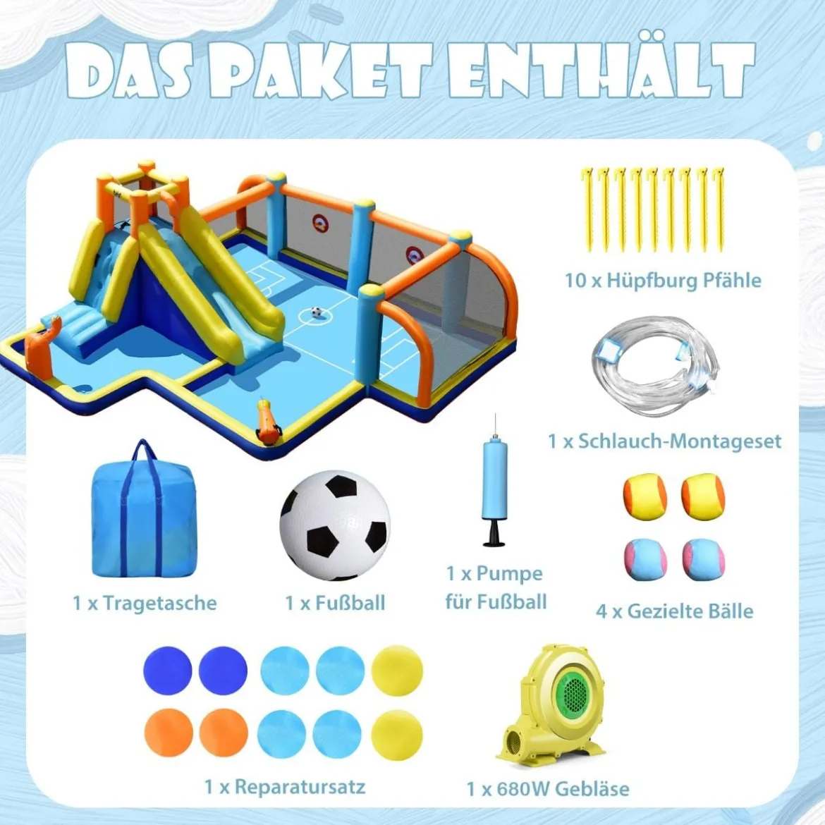Aufblasbare Hüpfburg mit Gebläse Riesige Aufblasbare Wasserrutsche im Fußball Design Bunt
