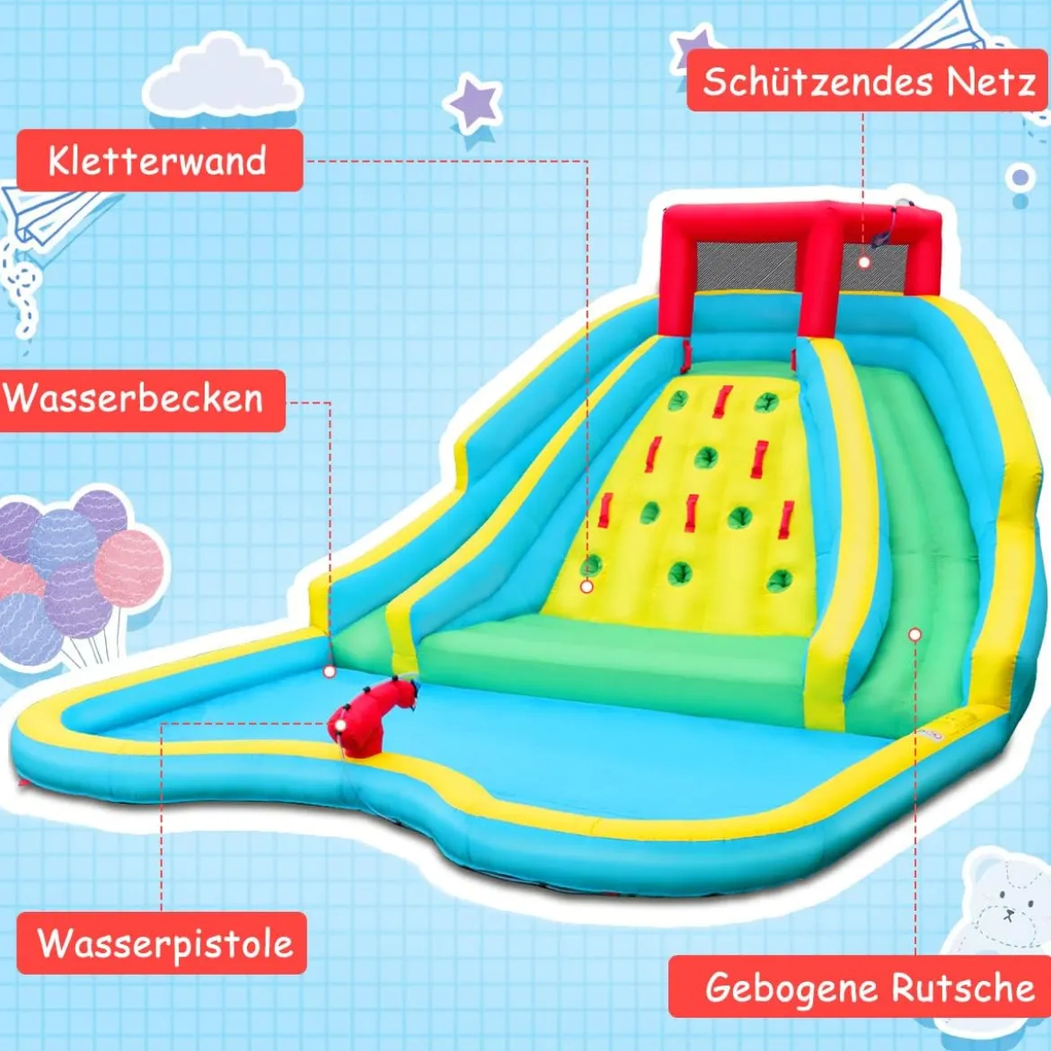 Aufblasbare Hüpfburg mit Gebläse Hüpfburg mit Zwei Wasserrutschen 452 x 366 x 229 cm