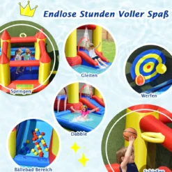 Aufblasbare Hüpfburg mit Gebläse & Rutsche & Bällebad & Basketball-Ring & Planschbecken
