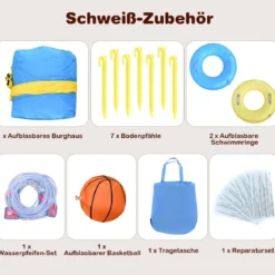 Aufblasbare Hüpfburg mit Langen Doppelrutschen Kletterwand und Wasserkanone 622 x 335 x 225 cm (Nur Hüpfburg)