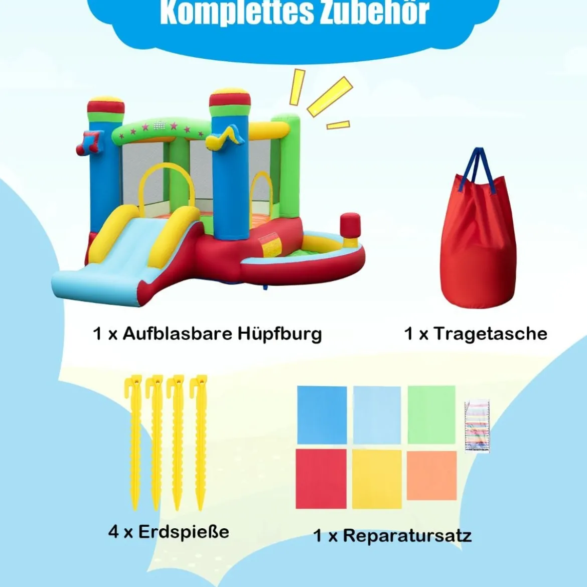 Aufblasbare Hüpfburg mit Rutsche & Sprungbereich & Basketballkorb Spielburg