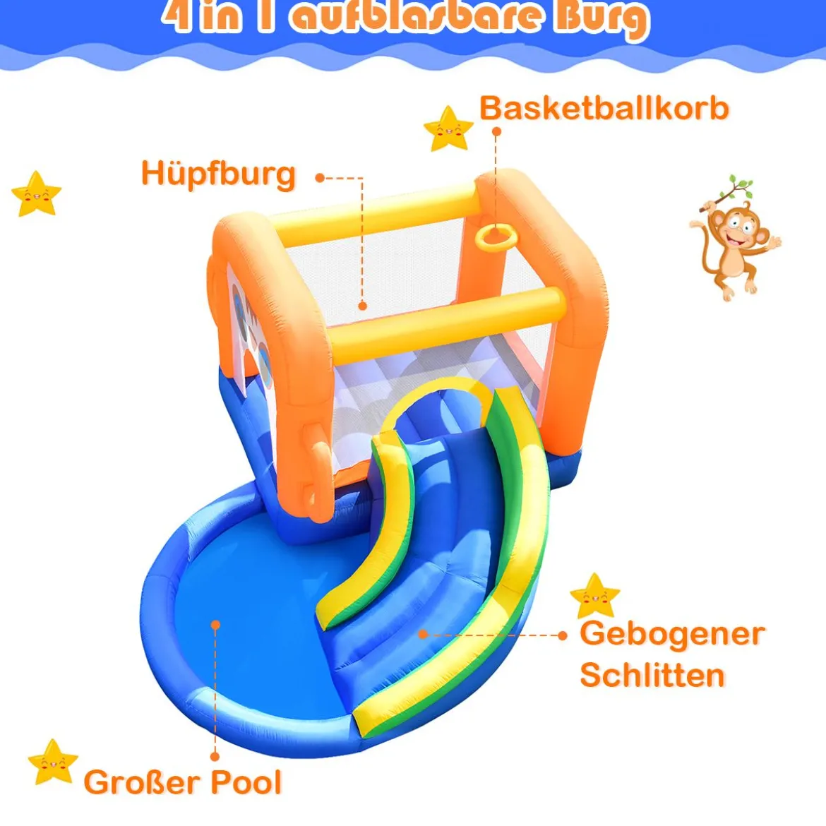 Aufblasbare Hüpfburg mit Rutsche Ballbecken Kinder Springburg Wasserpark 3x2x2m