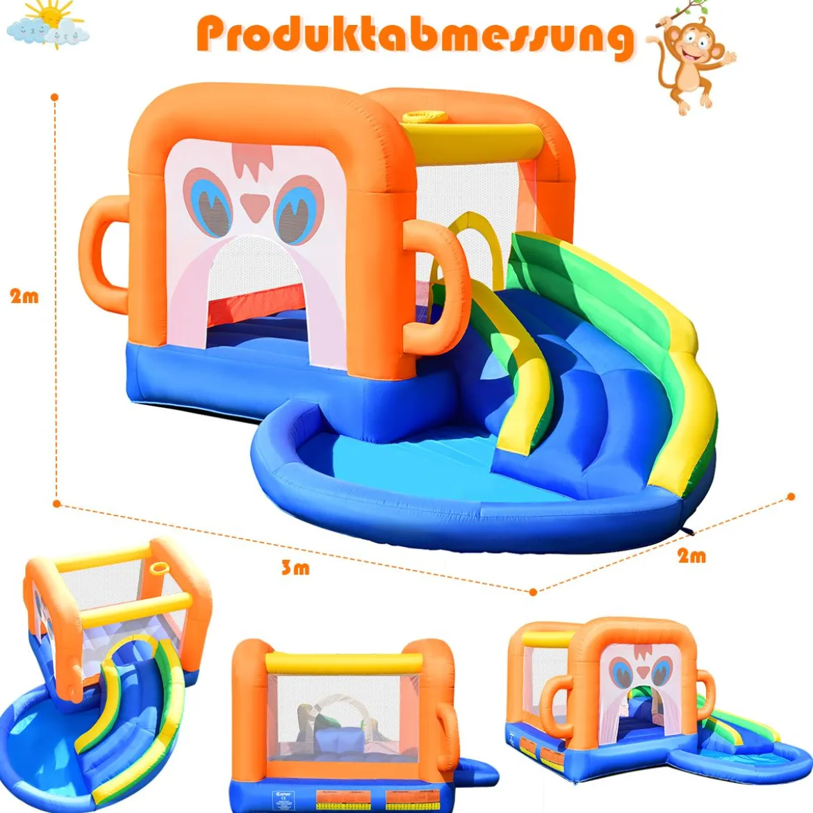 Aufblasbare Hüpfburg mit Rutsche Ballbecken Kinder Springburg Wasserpark 3x2x2m