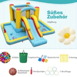 Aufblasbare Hüpfburg mit Rutsche & Tunnel & Basketballkorb & Ringwurfspiel Riesenschloss