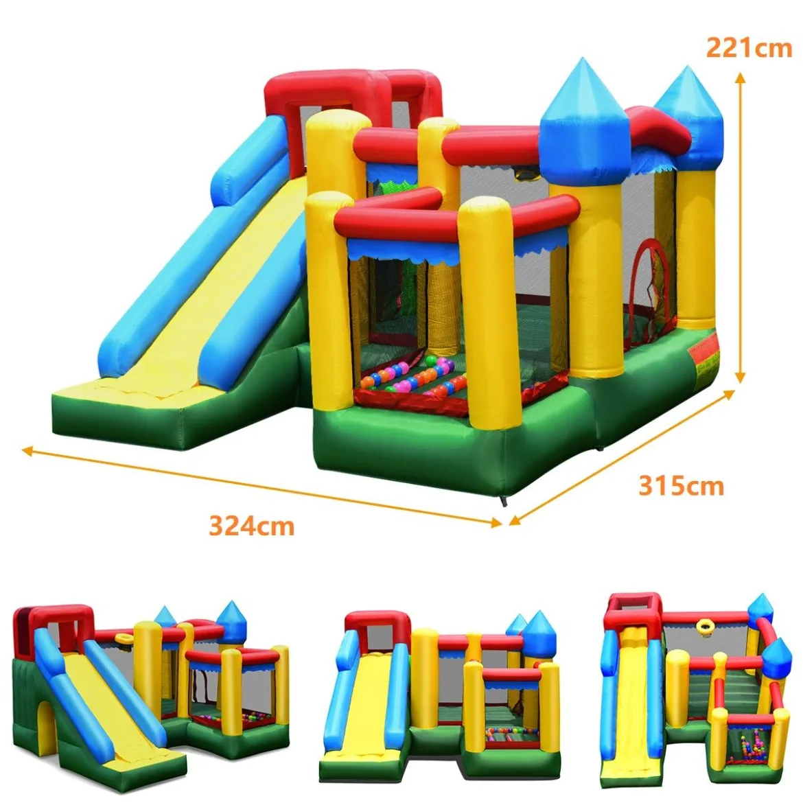 Aufblasbare Hüpfburg mit Rutsche Kinder Hüpfschloss Spielburg Outdoor 324 x 315 x 221 cm Bunt