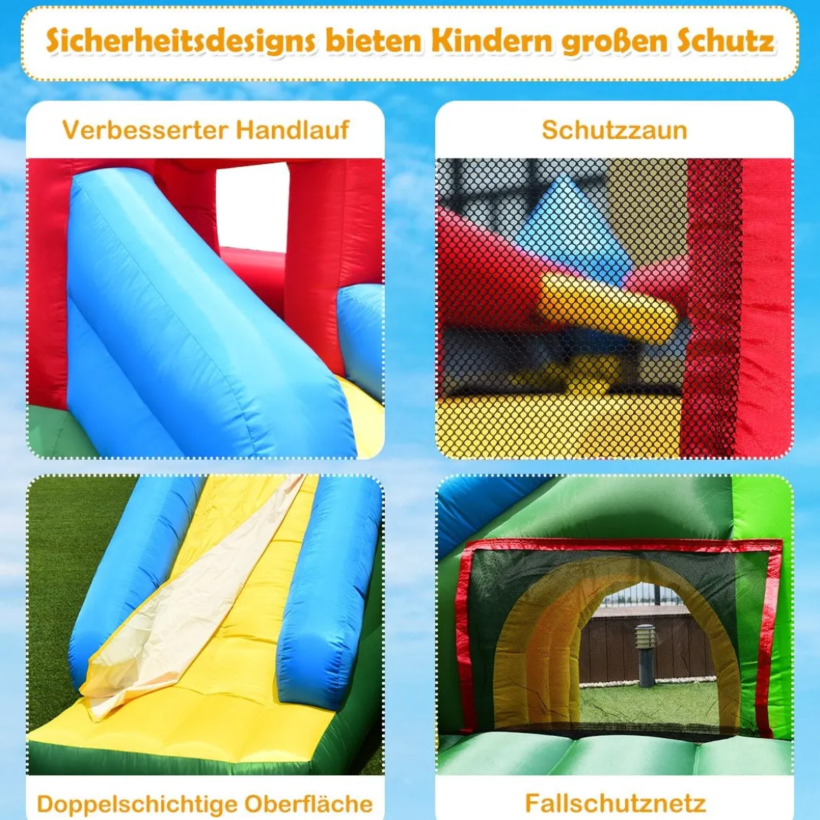 Aufblasbare Hüpfburg mit Rutsche Kinder Hüpfschloss Spielburg Outdoor 324 x 315 x 221 cm Bunt