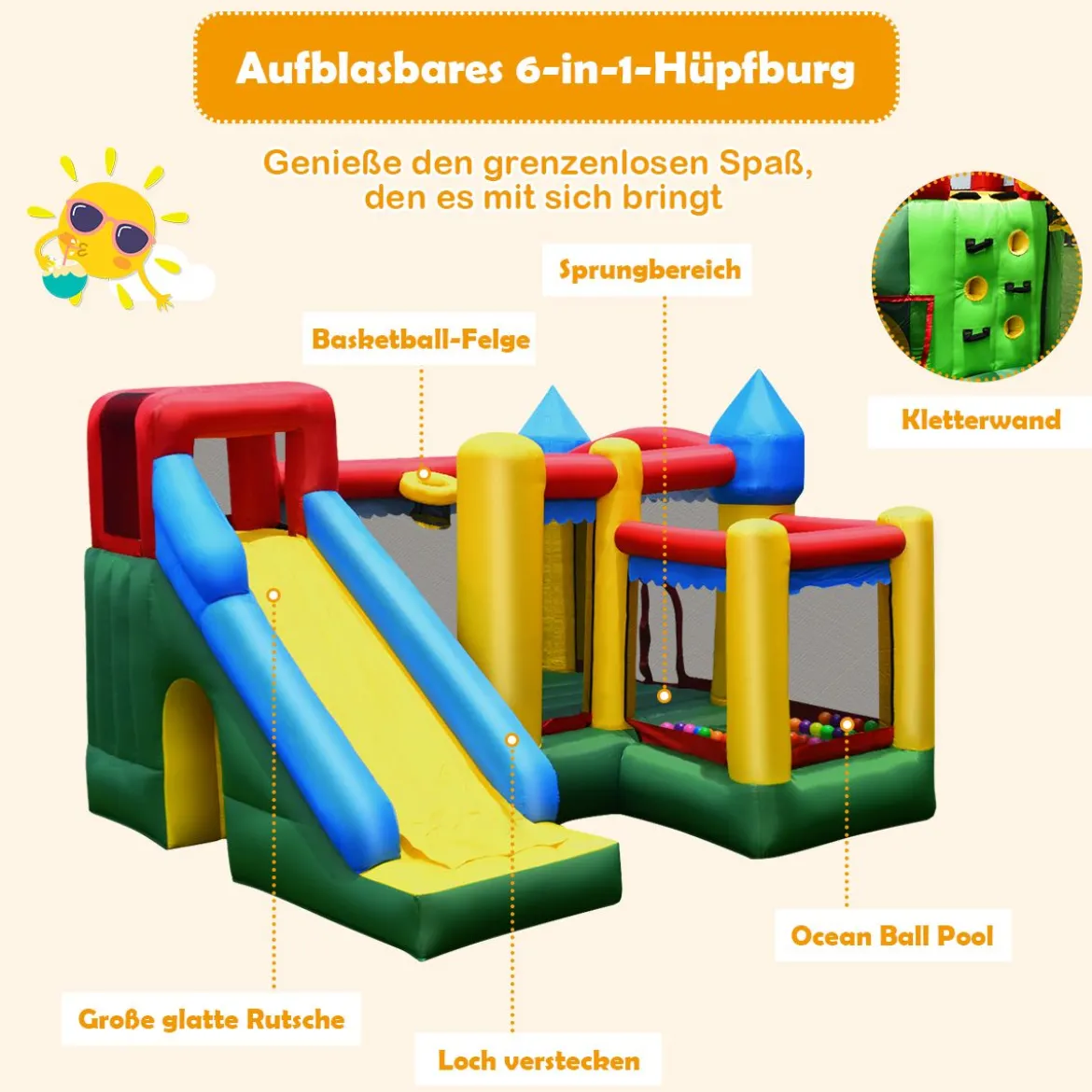 Aufblasbare Hüpfburg mit Rutsche Kinder Hüpfschloss Spielburg Outdoor 324 x 315 x 221 cm Bunt