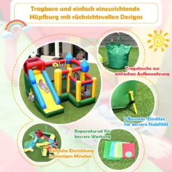 Aufblasbare Hüpfburg mit Rutsche Kinder Hüpfschloss Spielburg Outdoor 324 x 315 x 221 cm Bunt