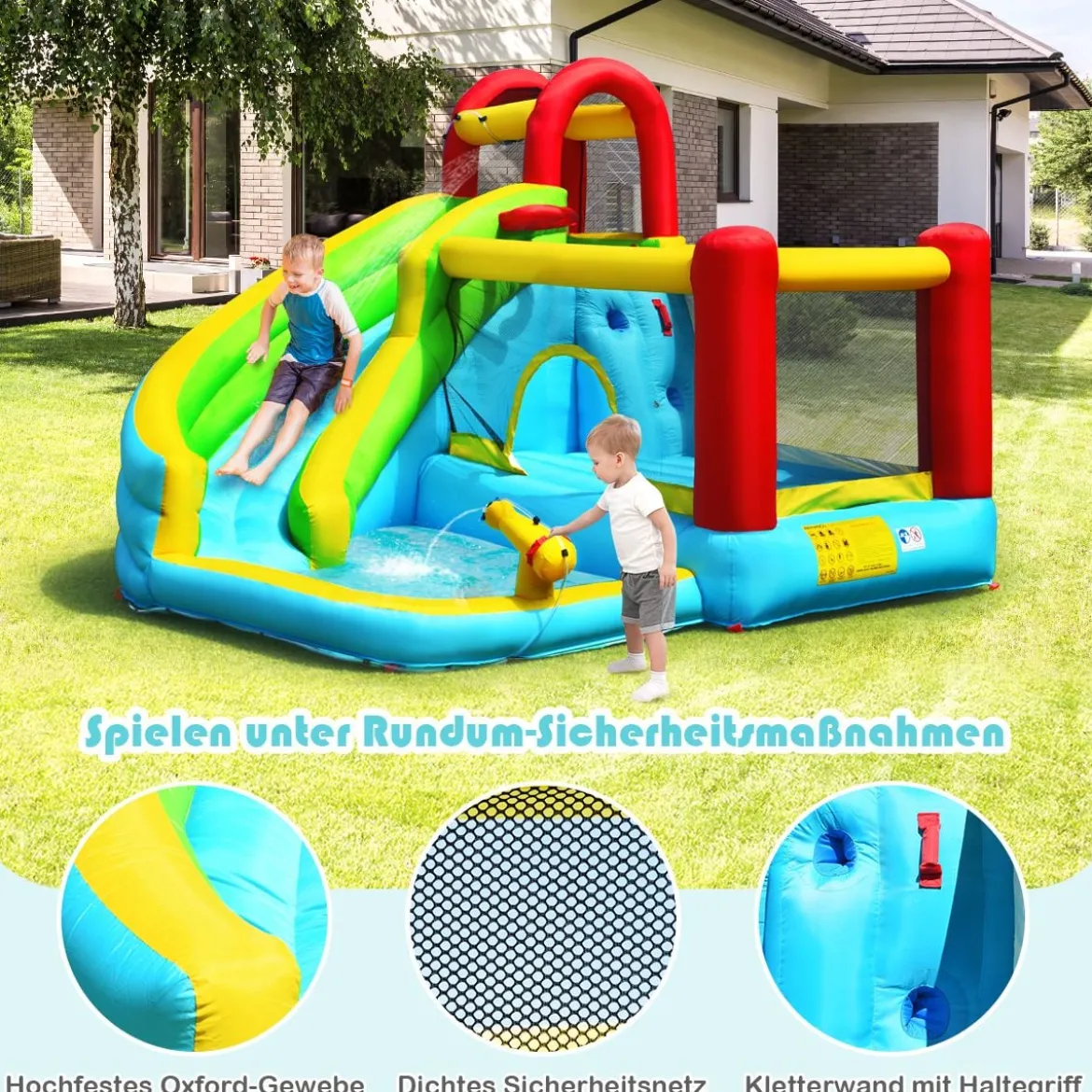Aufblasbare Hüpfburg mit Rutsche Sprungbereich Springburg Spielpool 320 x 305 x 213 cm