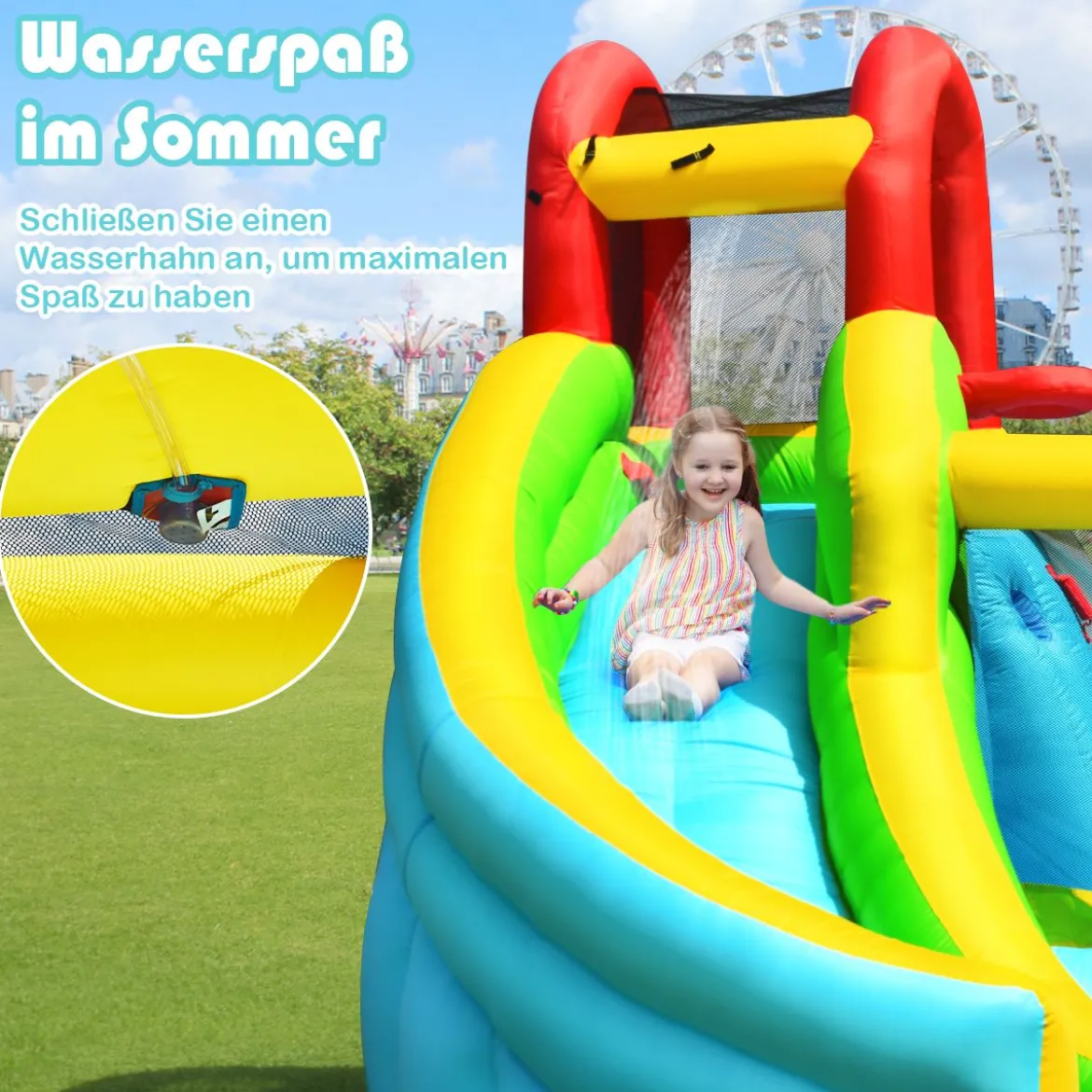 Aufblasbare Hüpfburg mit Rutsche Sprungbereich Springburg Spielpool 320 x 305 x 213 cm