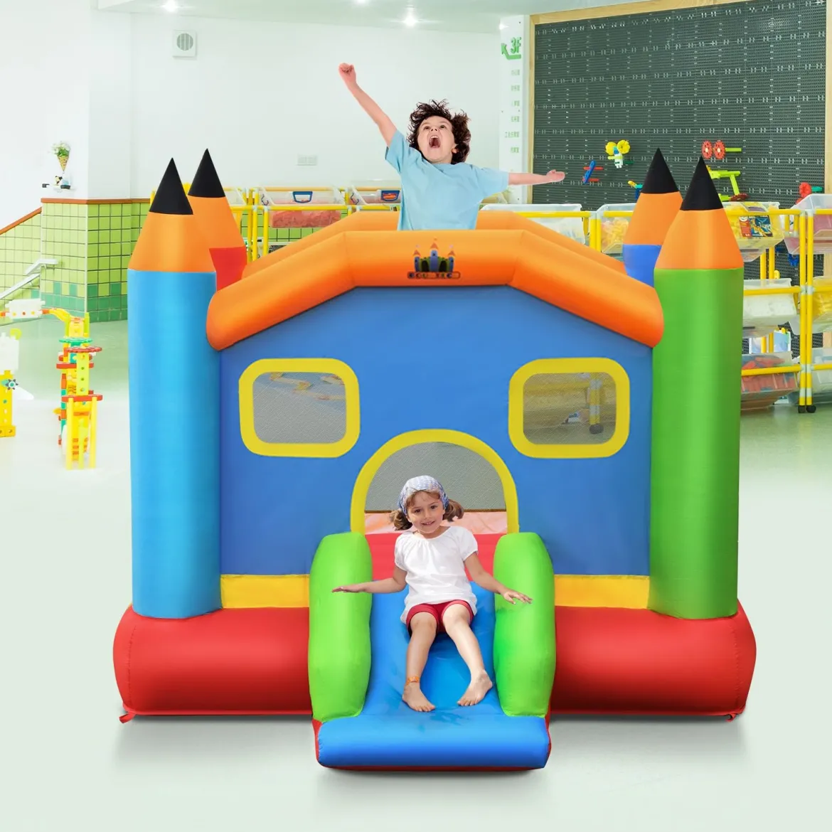 Aufblasbare Hüpfburg mit Rutsche Springburg Aufblasbares Trampolin Spielburg Outdoor 273x273x228cm