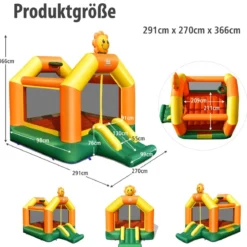 Aufblasbare Hüpfburg mit Sprungbereich 291 x 270 x 366 cm Gelb + Grün + Orange