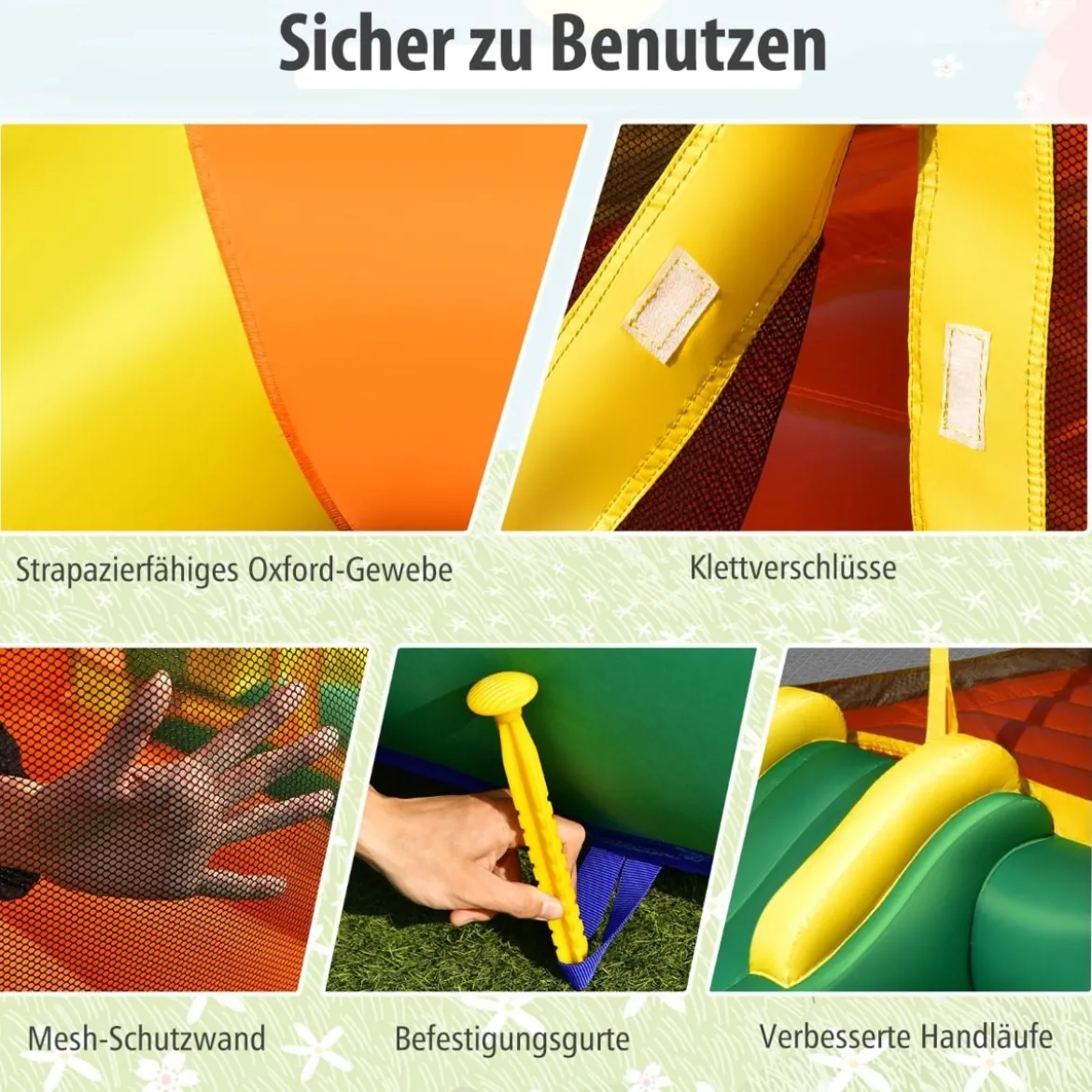 Aufblasbare Hüpfburg mit Sprungbereich 291 x 270 x 366 cm Gelb + Grün + Orange