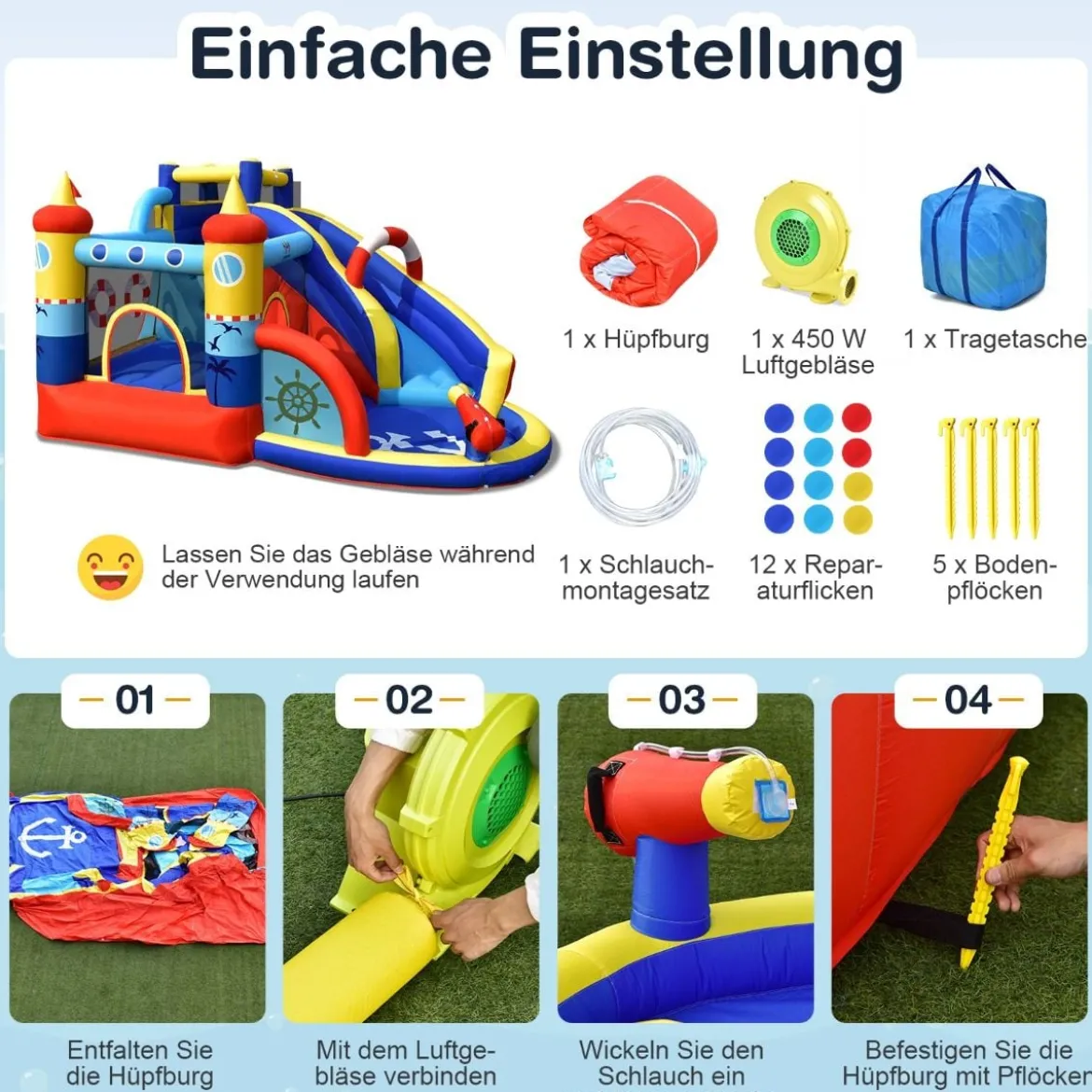 aufblasbare Hüpfburg mit 450W Gebläse Hüpfburg für Kinder im Schiffsstil für den Garten Bunt