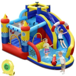 aufblasbare Hüpfburg mit 450W Gebläse Hüpfburg für Kinder im Schiffsstil für den Garten Bunt