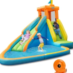 Aufblasbare Hüpfburg mit 450W Gebläse Wasserspielcenter Hüpfburg für Kinder 400 x 300 x 265 cm Bunt