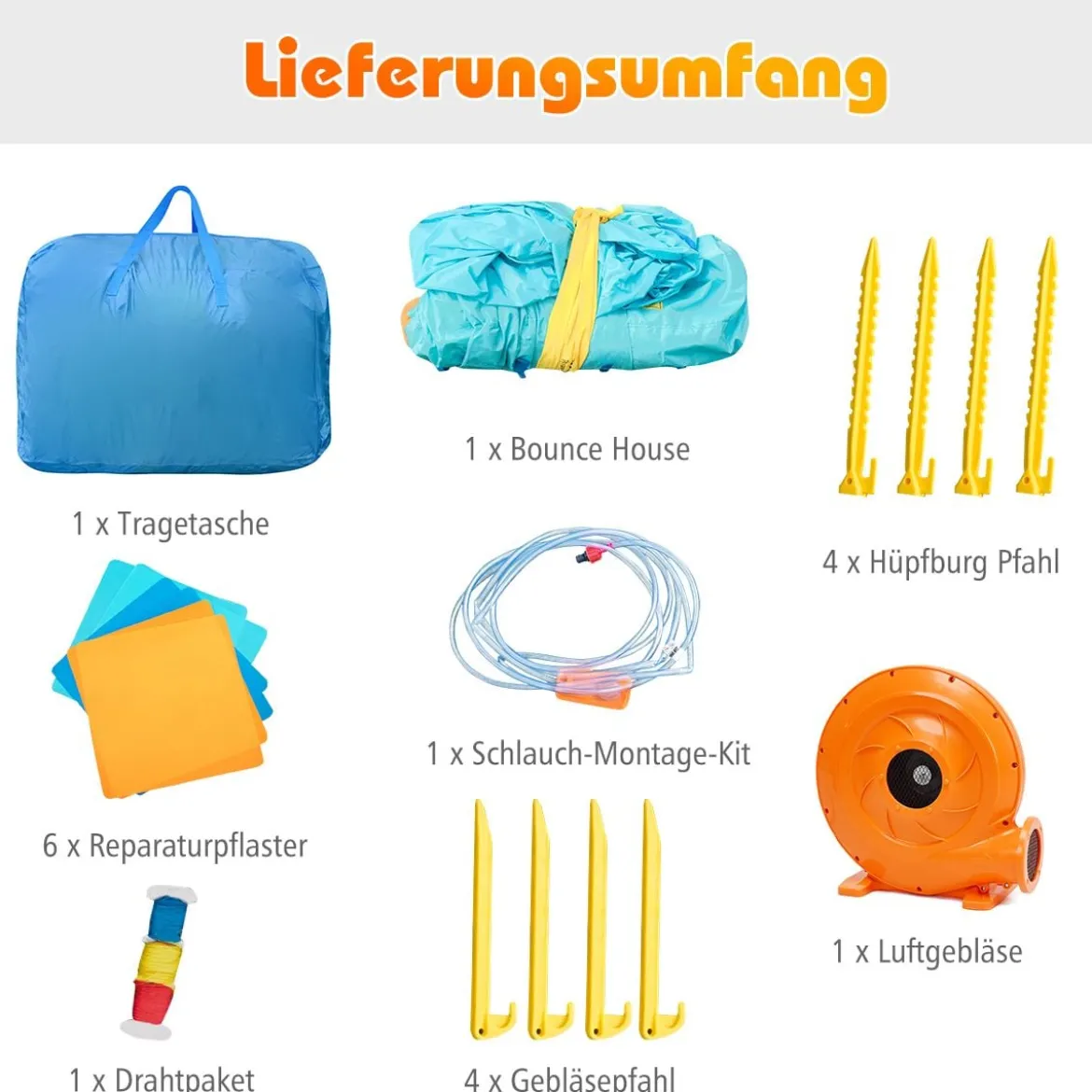 Aufblasbare Hüpfburg mit 450W Gebläse Wasserspielcenter Hüpfburg für Kinder 400 x 300 x 265 cm Bunt