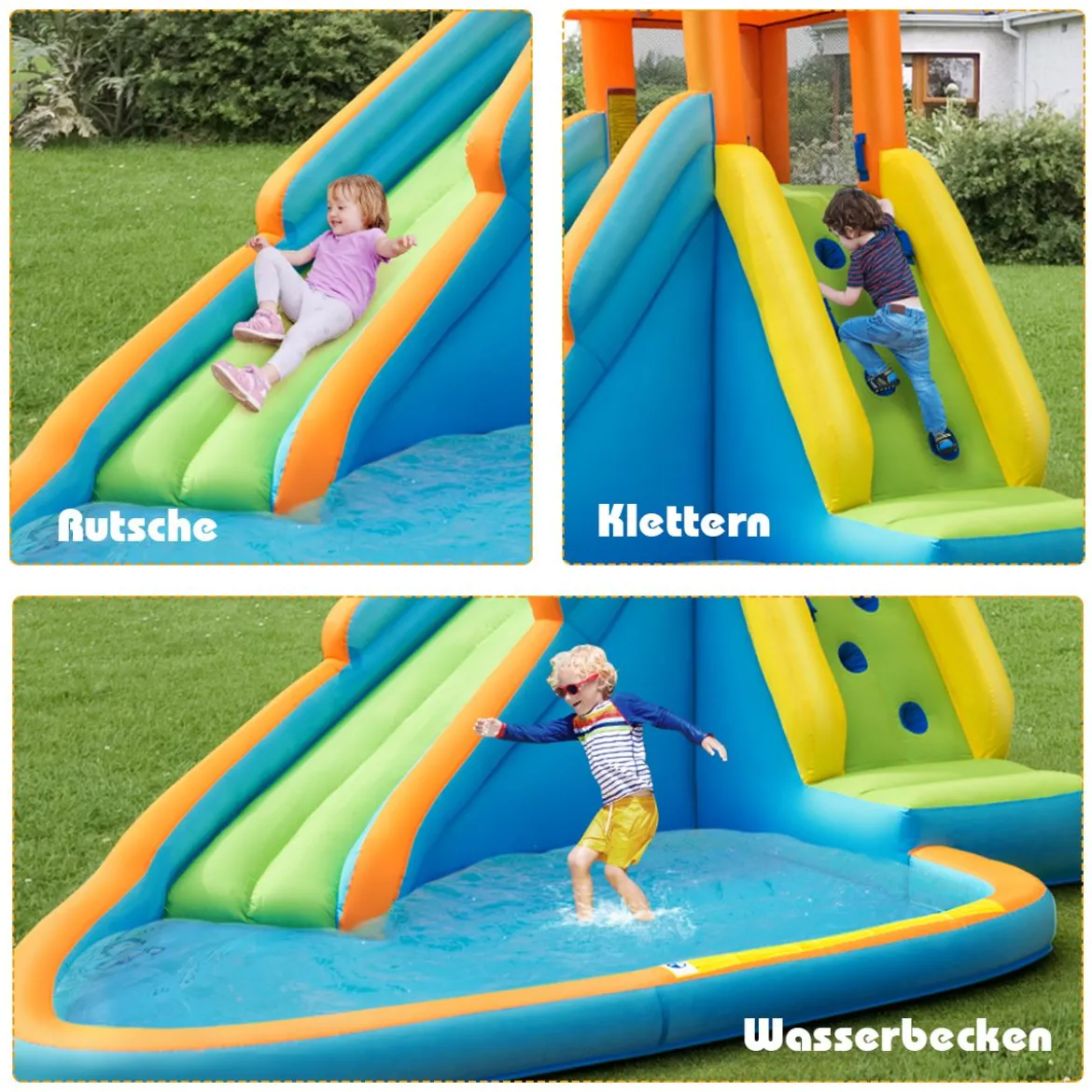 Aufblasbare Hüpfburg mit 450W Gebläse Wasserspielcenter Hüpfburg für Kinder 400 x 300 x 265 cm Bunt