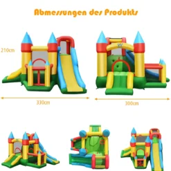 Aufblasbare Hüpfburg mit 780W Luftgebläse 2 Rutschen Hüpfburg für Kinder 330 x 300 x 210 cm Bunt