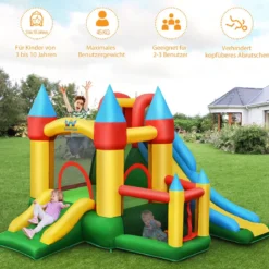 Aufblasbare Hüpfburg mit 780W Luftgebläse 2 Rutschen Hüpfburg für Kinder 330 x 300 x 210 cm Bunt