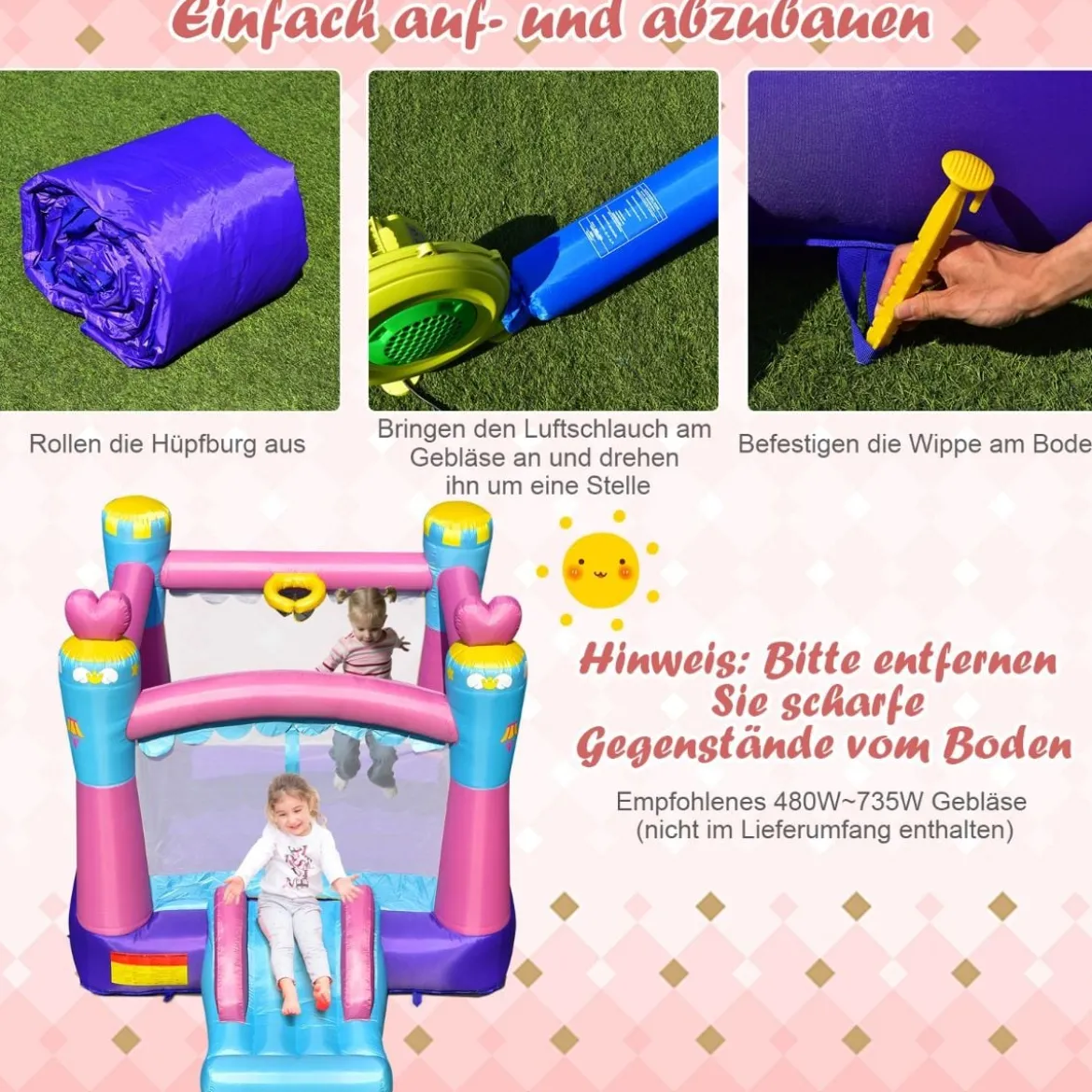 aufblasbare Hüpfburg Prinzessinnen-Hüpfburg mit Sprungbereich Outdoor Bouncer Bunt