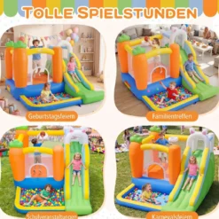 Aufblasbare Hüpfburg Spielburg mit Rutsche + 550W Hüpfburge-Gebläse mit Griff & Set