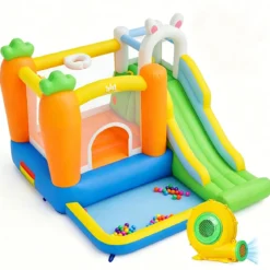 Aufblasbare Hüpfburg Spielburg mit Rutsche + 550W Hüpfburge-Gebläse mit Griff & Set