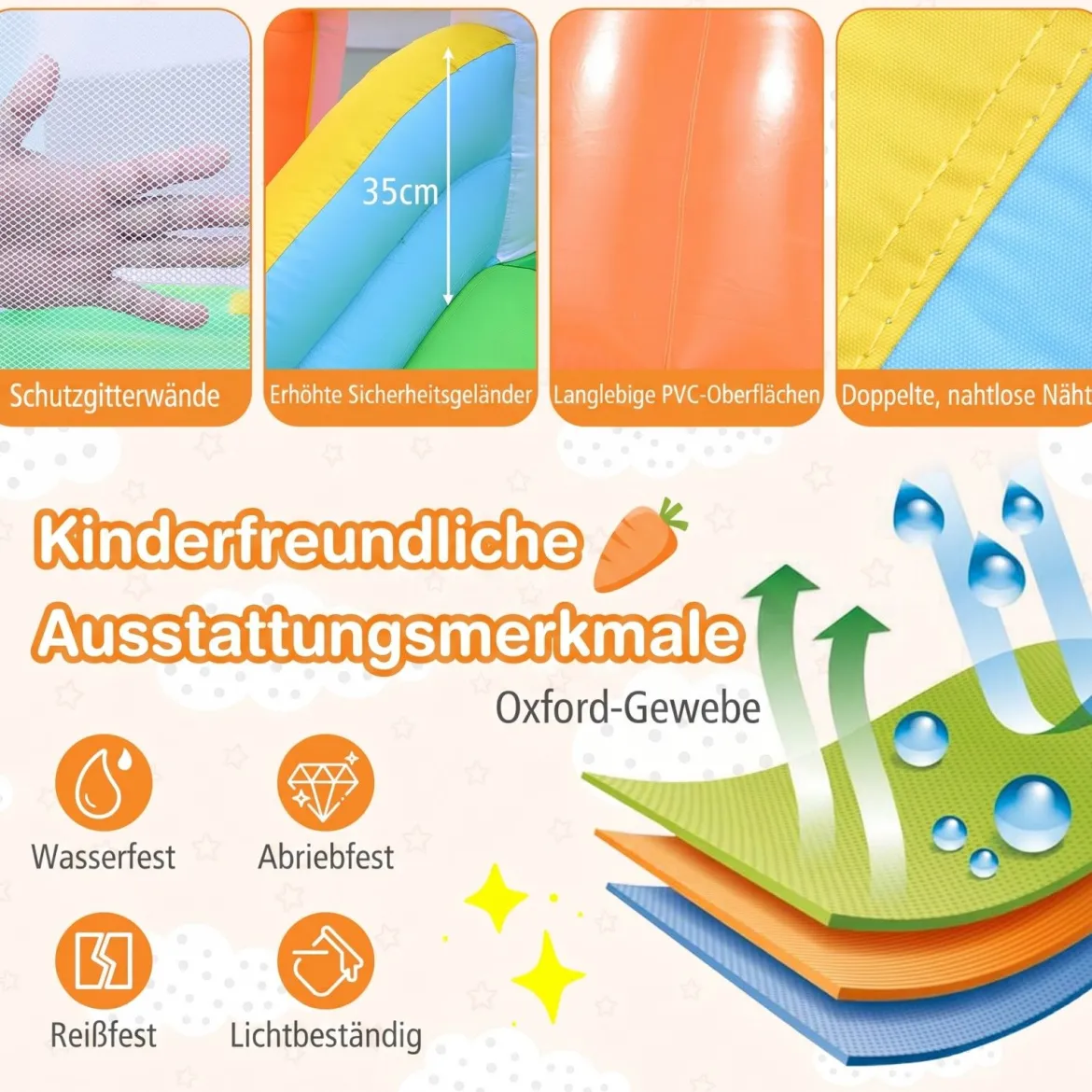 Aufblasbare Hüpfburg Spielburg mit Rutsche Bällebad Basketballkorb & Kletterwand Sprungschloss