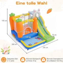 Aufblasbare Hüpfburg Spielburg mit Rutsche Bällebad Basketballkorb & Kletterwand Sprungschloss