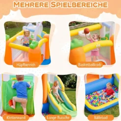 Aufblasbare Hüpfburg Spielburg mit Rutsche Bällebad Basketballkorb & Kletterwand Sprungschloss