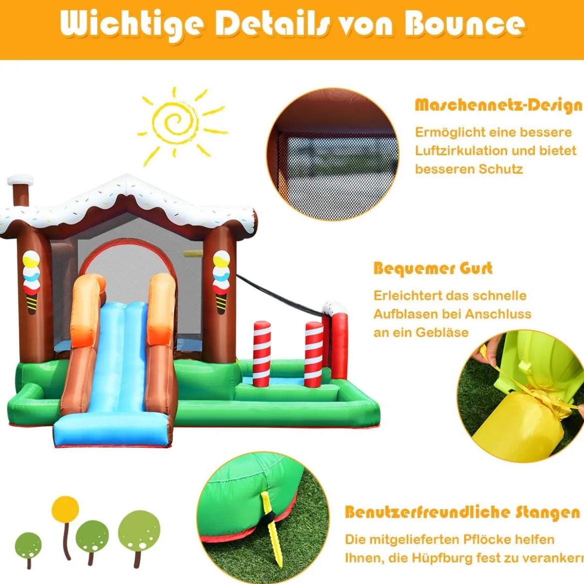 Aufblasbare Hüpfburg Springburg mit Wasserbecken Hüpfburg mit Rutsche 390 x 335 x 220 cm