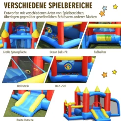 Aufblasbare Hüpfburg +450W Gebläse mit Rutsche Ozeanbälle 350 x 275 x 196 cm Bunt