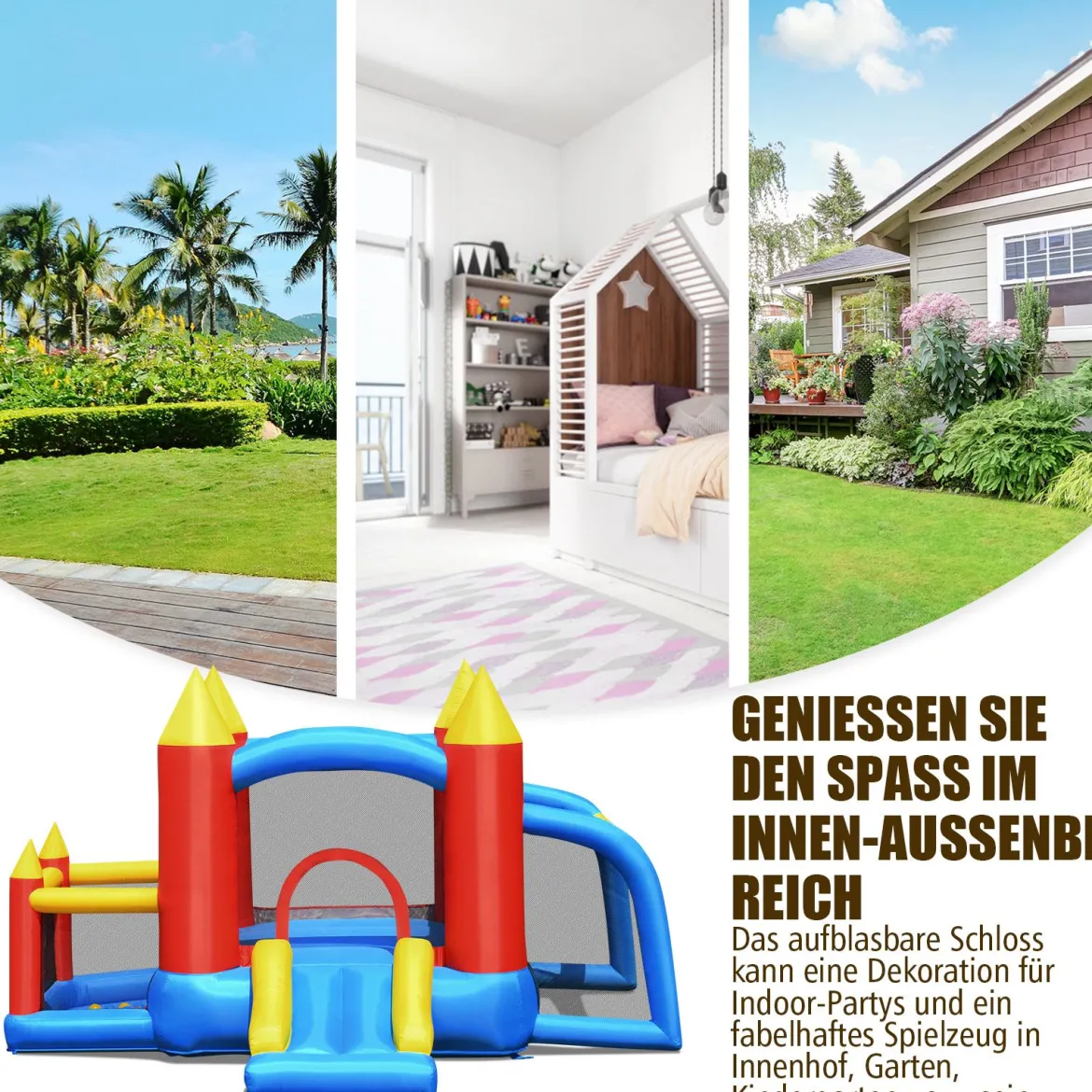 Aufblasbare Hüpfburg +450W Gebläse mit Rutsche Ozeanbälle 350 x 275 x 196 cm Bunt