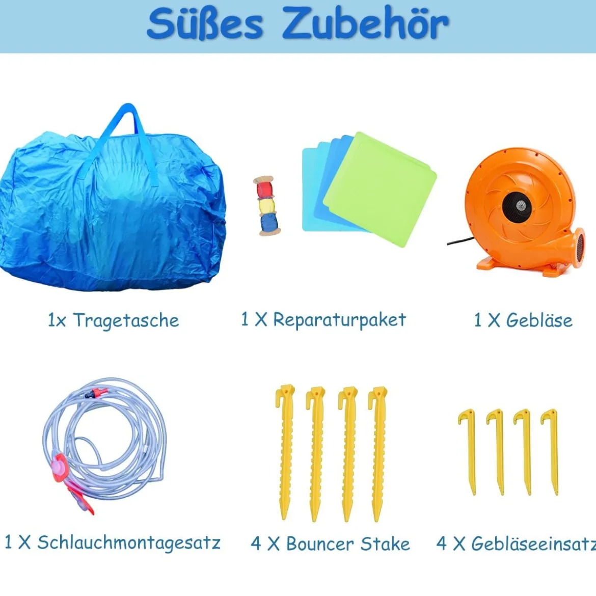 Aufblasbare Hüpfburg + 450W Gebläse mit Wasserrutsche Hüpfschloss Spielpool 274 x 320 x 213 cm Bunt