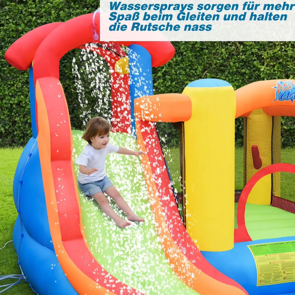 Aufblasbare Hüpfburg + 450W Gebläse mit Wasserrutsche Hüpfschloss Spielpool 274 x 320 x 213 cm Bunt