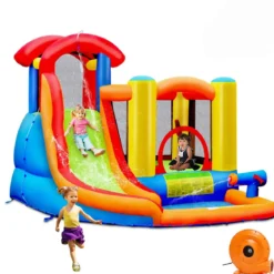 Aufblasbare Hüpfburg + 450W Gebläse mit Wasserrutsche Hüpfschloss Spielpool 274 x 320 x 213 cm Bunt