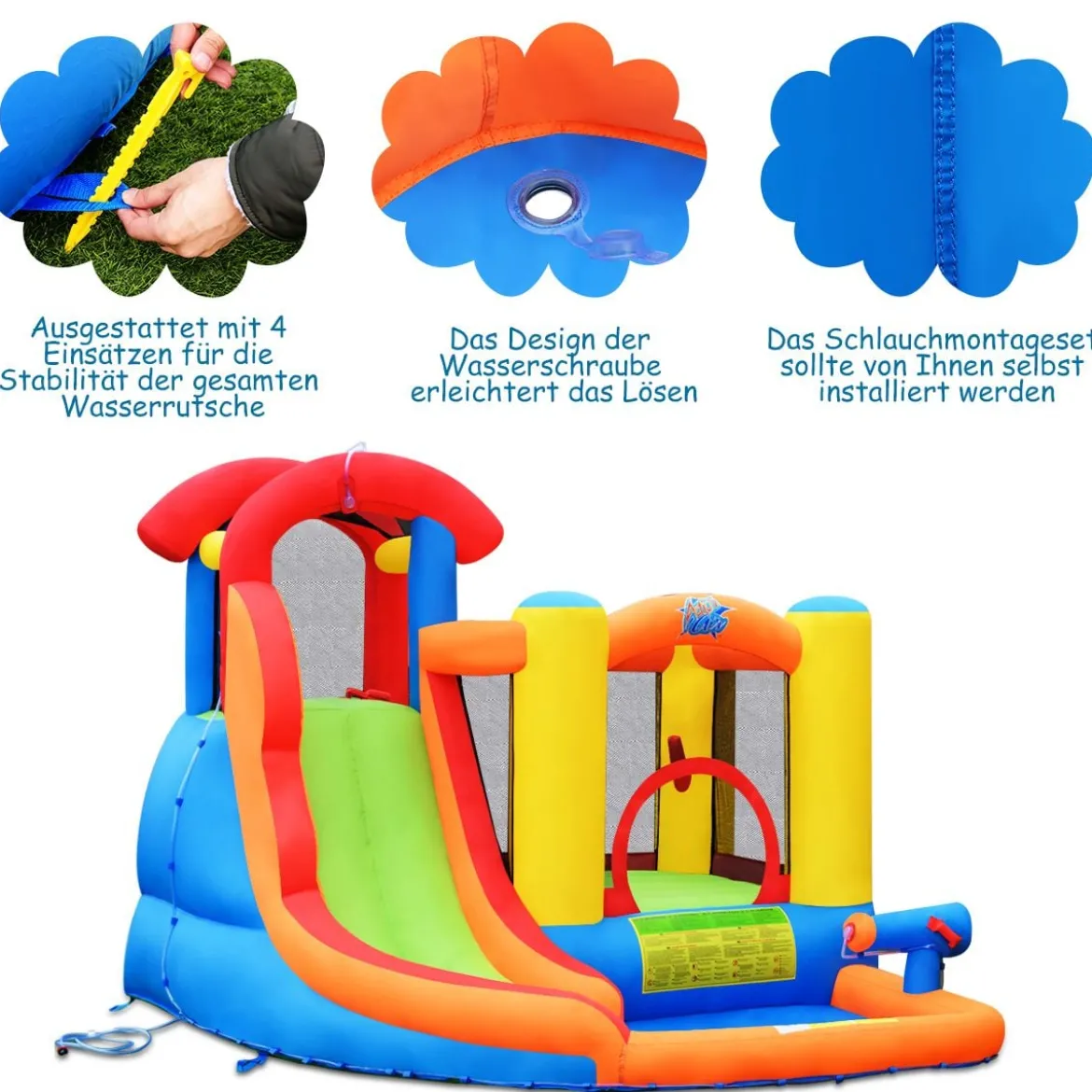 Aufblasbare Hüpfburg + 450W Gebläse mit Wasserrutsche Hüpfschloss Spielpool 274 x 320 x 213 cm Bunt