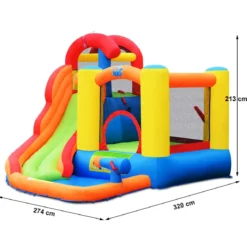 Aufblasbare Hüpfburg + 450W Gebläse mit Wasserrutsche Hüpfschloss Spielpool 274 x 320 x 213 cm Bunt