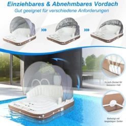 Aufblasbare Pool-Plattform mit Einziehbarer & Abnehmbarer Überdachung 180 x 180 x 160 cm