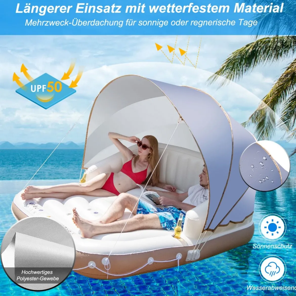 Aufblasbare Pool-Plattform mit Einziehbarer & Abnehmbarer Überdachung 180 x 180 x 160 cm