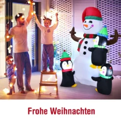 Aufblasbarer 180 cm hoher Schneemann mit Pinguinen schnell aufblasbarer Schneemann Weihnachtsdeko LED