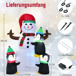 Aufblasbarer 180 cm hoher Schneemann mit Pinguinen schnell aufblasbarer Schneemann Weihnachtsdeko LED