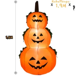 180 Aufblasbarer Halloween Kürbis 3 Stapel Kürbis mit LED-Innenbeleuchtung