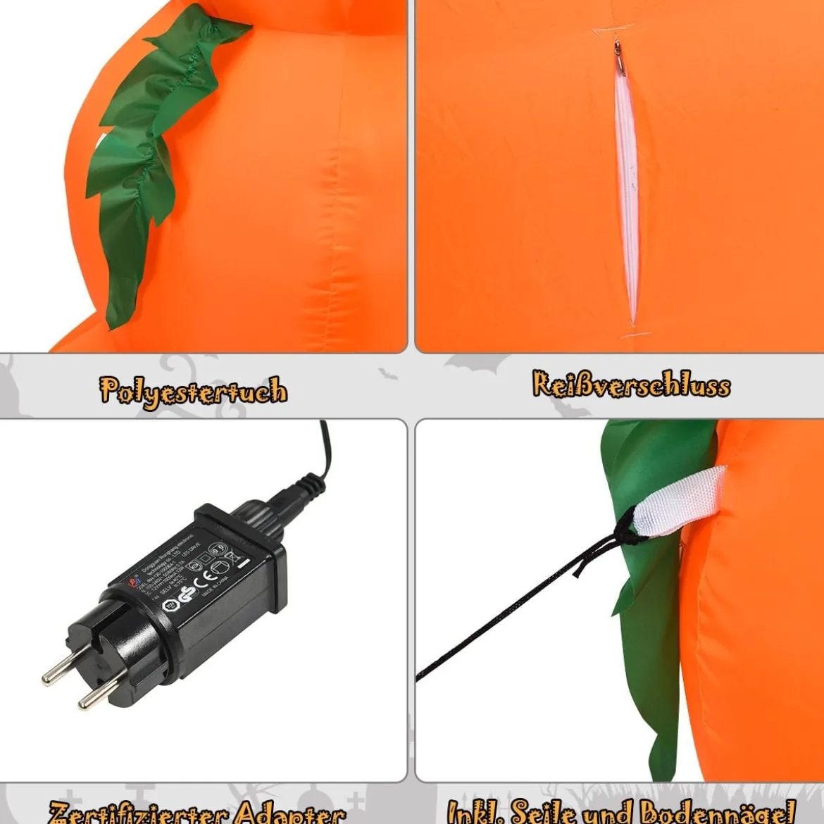180 Aufblasbarer Halloween Kürbis 3 Stapel Kürbis mit LED-Innenbeleuchtung